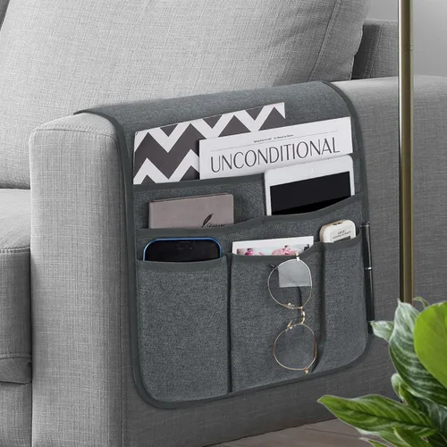 Miniatura 15 de Teniux Organizador de sillón con control remoto para sofá reclinable, organizador antideslizante con 5 bolsillos para revista, tableta, teléfono