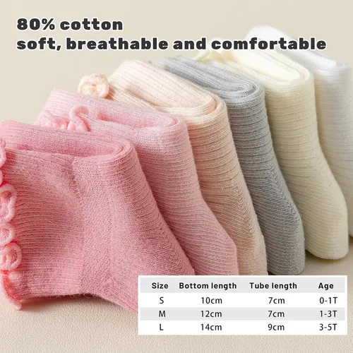 Miniatura 5 de 6 pares de calcetines con volantes para niñas, calcetines antideslizantes para bebés, bonitos y con volantes
