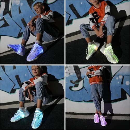 Miniatura 3 de YYXMS Zapatos de fibra óptica para niños y niñas, tenis iluminados para niños, zapatos intermitentes con carga USB para Navidad, festivales