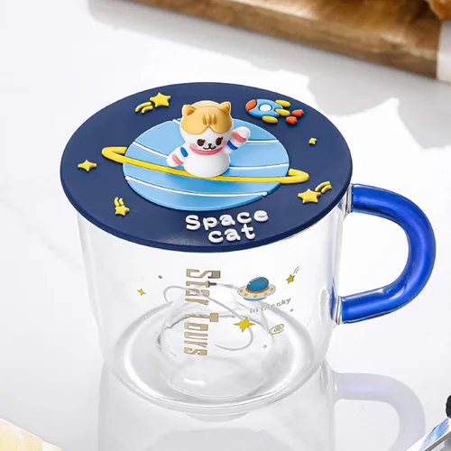 Miniatura 3 de Bonita taza de café de cristal con tapa de silicona Kawaii Cat para café, té, leche, decoración estética de habitación, regalo divertido