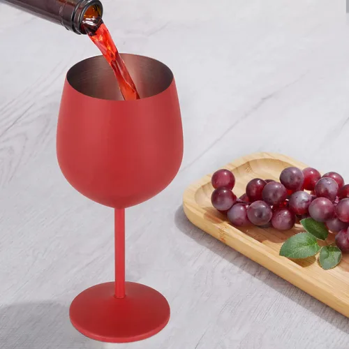 Miniatura 4 de Lifecapido Juego de 6 copas de vino de acero inoxidable, 18 oz, copas de vino de metal con tallo y cepillo para taza para fiesta, oficina, boda, Rojo