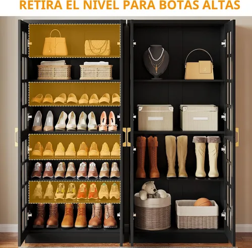 Miniatura 6 de Tribesigns Zapatero alto con puertas, almacenamiento de zapatos de 8 niveles con estantes ajustables, moderno organizador de zapatos para entrada