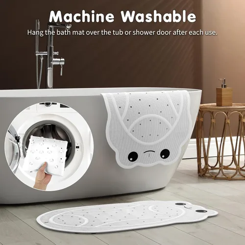 Miniatura 8 de Tapete antideslizante para bañera para niños pequeños, tapete de ducha de 30 x 18 pulgadas para ducha interior, tapete de goma sin olor químico