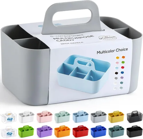 Miniatura 8 de Organizador Caddy Multiusos con Asa - Contenedor de Plástico Apilable Tote - Suministros de Arte y Manualidades, Oficina, Escritorio, Papelería, Gris
