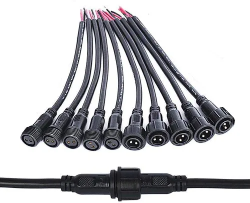 Miniatura 12 de 5 pares de conectores eléctricos LED de 2 pines negros para luces LED, cable de extensión de 20 cm, 40 cm/par, 0.3mm², tuerca de 15 mm