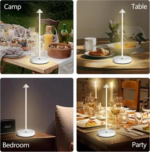 Miniatura 5 de Lámpara de mesa inalámbrica recargable, lámpara de mesa con pilas de 3000 mAh, LED portátil táctil de 2 niveles de brillo, lámpara de barra paquete
