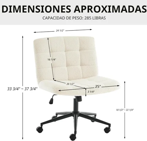 Miniatura 2 de Furnimart Silla giratoria con patas cruzadas con ruedas para oficina en casa, silla de escritorio ancha sin brazos altura ajustable asiento cómodo