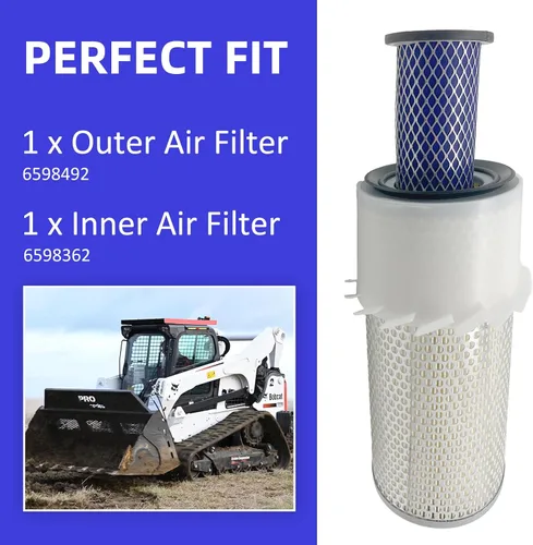 Miniatura 4 de 6598492 y 6598362 Kit de filtro de aire exterior y filtro interior para cargadores y excavadoras Bobcat 641 741 7753 843 1213 S130 T140 1600 325