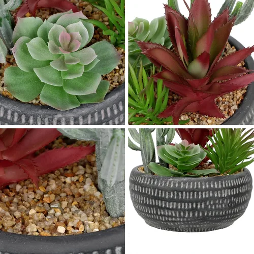 Miniatura 5 de Briful Suculentas falsas en maceta de cemento negro, arreglo de plantas suculentas artificiales para decoración del hogar, pequeñas plantas falsas