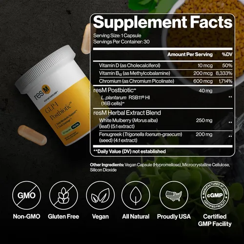 Miniatura 3 de resM GLP-1 Postbiotic - Suplemento activo GLP 1 para mujeres y hombres, activador y apoyador de GLP1, vitaminas veganas para la salud intestinal