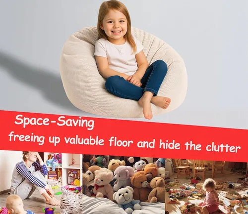 Miniatura 4 de Stuffed Animal Bean Bag Storage Chair Cover (No Filler) Soft Washable Stuffable Removable Premium Organizing Plush Toys Comfortable Organizer Keep