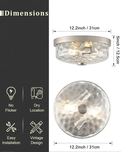 Miniatura 4 de 12 Inch Farmhouse Flush Mount Ceiling Light, 2 Light Industrial Close to Ceiling Light, Industrial Ceiling Lighting Fixture for Kitchen Hallway 12.2