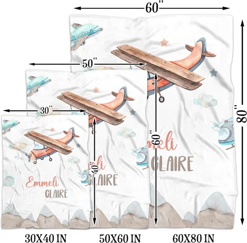 Miniatura 4 de Manta de avión personalizada, manta de bebé personalizada, manta con nombre de bebé, manta de guardería de avión, manta de felpa súper suave