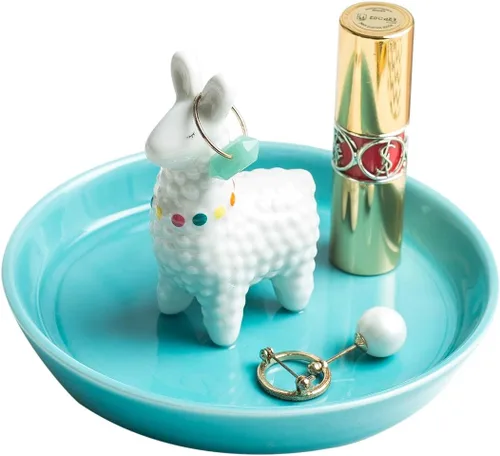 WANYA Soporte de anillo de alpaca de cerámica para regalo del día de la madre, soporte de joyería de llama para mujer, decoración decorativa de