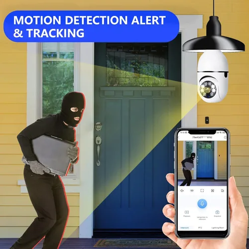Miniatura 3 de Cámara de seguridad con bombilla 5G WiFi de doble banda, 360 grados 1080P inalámbrica para interiores a todo color, cámara domo inteligente