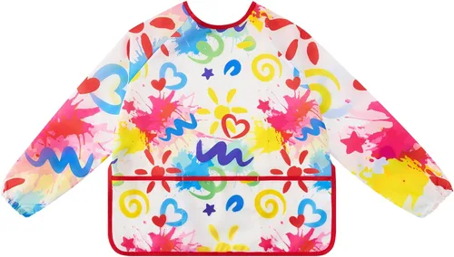 Miniatura 2 de WERNNSAI Bata de arte para niños impermeable con manga larga y 3 bolsillos de pintura Doodle A001