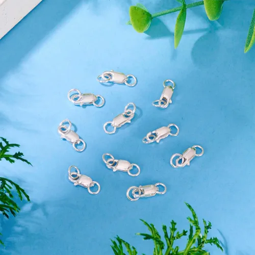 Miniatura 5 de Pandahall - 10 cierres de pinza de langosta de plata de ley 925 con anillos de salto para collar, pulsera, cierre de gatillo hipoalergénico