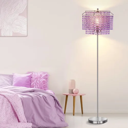 Miniatura 9 de Lámpara de pie de cristal morado, lámparas de pie de 64 pulgadas de alto con pantalla de doble capa, elegante lámpara de pie con interruptor de pie