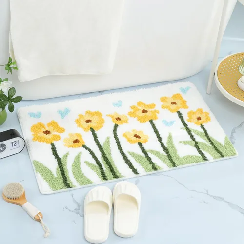 Tapete de baño floral súper absorbente, antideslizante, lavable a máquina, bonito tapete de baño esponjoso para fregadero, dormitorio y sala de