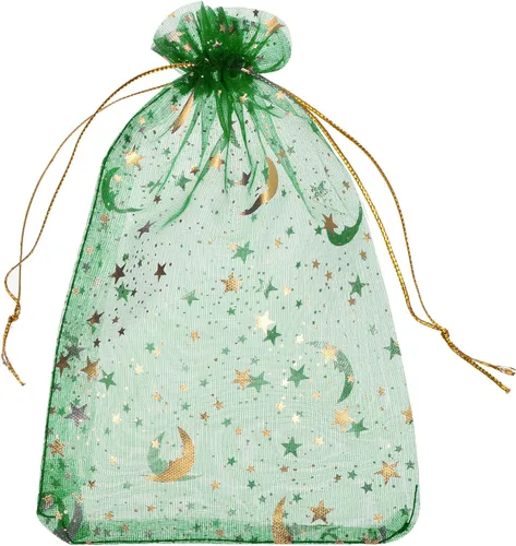 Miniatura 15 de MECCANIXITY Bolsa de organza de 3.5 x 5 pulgadas, bolsas de malla transparente de luna y estrella, bolsas de regalo con cordón, bolsa de regalo