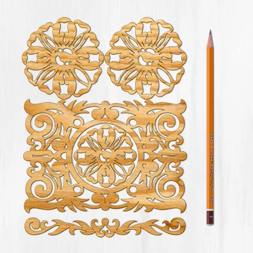 Miniatura 6 de Ajoure Lasercut Embelishments # Art Nouveau - Marcos de borde con patrón floral, chapa vintage, madera aglomerada, silueta de madera contrachapada