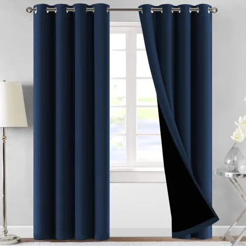 Miniatura 24 de MeilleMaison Paneles de cortina 100 % opacas para ventana de dormitorio, bloqueo de luz completa, de 84 pulgadas de largo, con aislamiento térmico