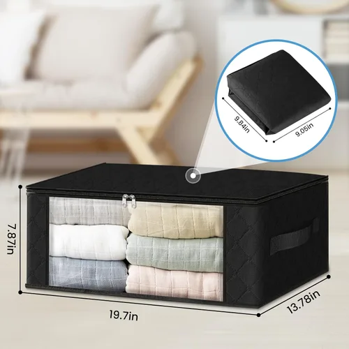 Miniatura 2 de HomeHacks Paquete de 3 bolsas organizadoras de ropa, caja de almacenamiento plegable con gran ventana transparente y asas resistentes para armario