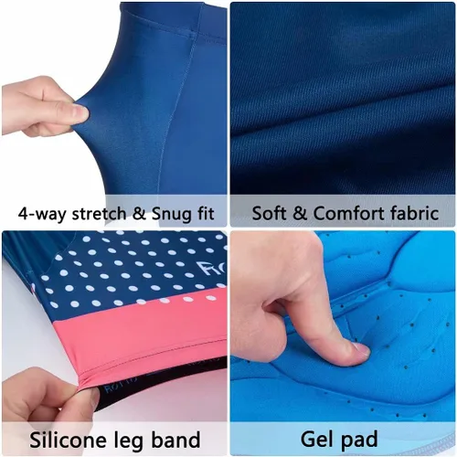 Miniatura 6 de ROTTO Conjunto de camiseta y pantalones cortos de ciclismo para hombre, ropa de ciclismo de manga corta y pantalones cortos acolchados