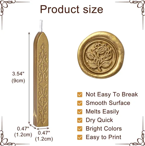 Miniatura 3 de Yoption 12 varillas de cera de sellado con mechas, tótem de oro antiguo manuscrito de fuego para sello de cera (oro antiguo)