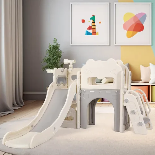 Miniatura 6 de MAMIZO Tobogán grande 8 en 1 para niños pequeños, tobogán en forma de L con pendiente larga, juego de escalador para bebés con escalones cerrados