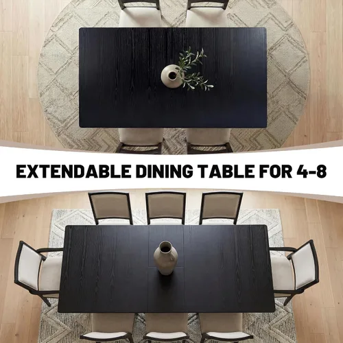 Miniatura 3 de HNY Mesa de comedor de madera extensible para mesas de cocina rectangulares modernas de 4 a 8 pulgadas, 71 pulgadas con base de madera, mesa de Negro