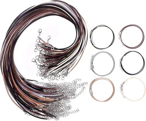 48 cordones de cuero encerado, collar de cuerda de 6 colores surtidos con cierre para hacer joyas, cordón para pulseras, cuentas, colgantes, dijes