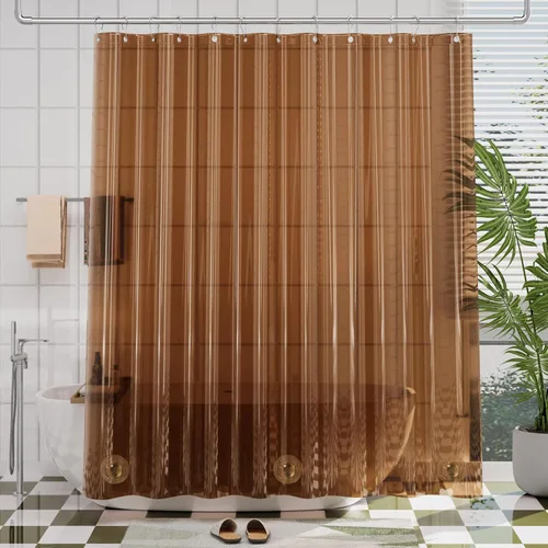 Miniatura 32 de AmazerBath - Cortina de ducha de plástico, 70 x 72 pulgadas, cortina de ducha esmerilada de plástico, impermeable, pesada, gruesa, con 3 piedras