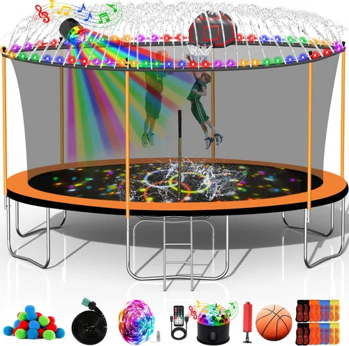 Miniatura 12 de Trampolín de 10 pies, 12 pies, 14 pies, 15 pies, 16 pies, para niños y adultos, trampolín al aire libre de 1500 libras con aro de baloncesto, red