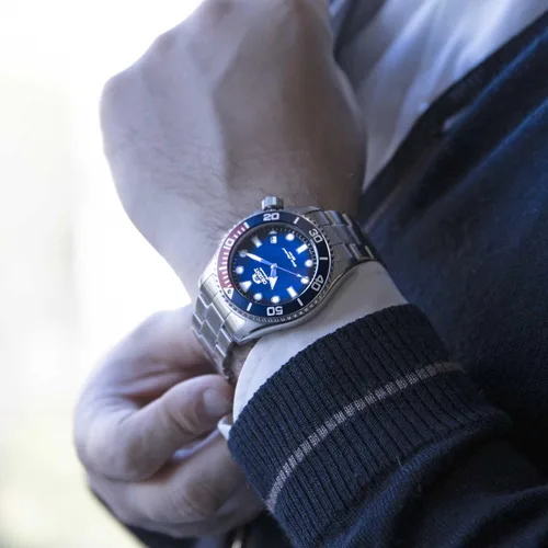 Miniatura 4 de Orient Triton Reloj automático para hombre con bisel Pepsi con esfera azul RA-AC0K03L10B, plateado, Buzo