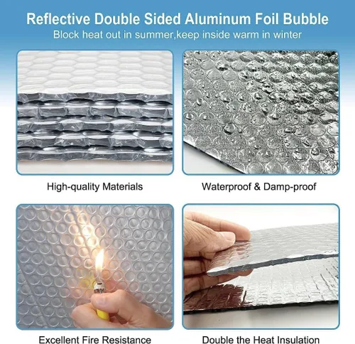 Miniatura 6 de Lámina reflectante de burbujas con núcleo de poliespuma, barrera radiante de verano, cubierta de ventana de invierno, aislamiento de CA, HVAC, PCV