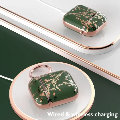 Miniatura 3 de TATOFY Funda protectora para AirPods 1 y 2, elegante funda protectora duradera con patrones de flores bonitas y llavero con clip