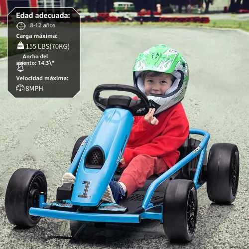 Miniatura 2 de Go Kart de 24 V para niños de 8 a 12 años, 300 W x 2 motores extra potentes, batería grande de 9 Ah de 8.1 MPH de alta velocidad con música, bocina