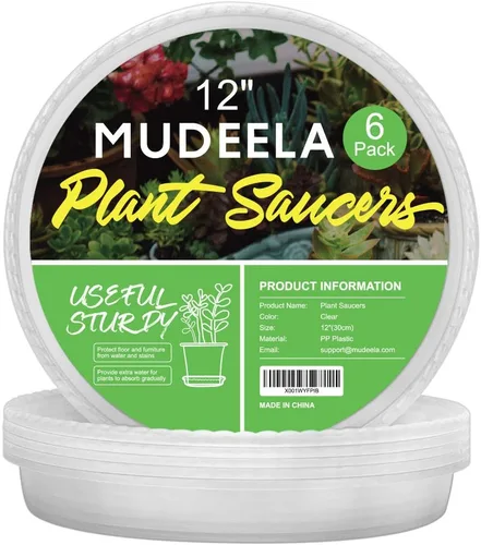 Miniatura 18 de MUDEELA Paquete de 6 platillos para plantas de 8 pulgadas, bandejas de plástico duraderas para interiores, platillo de plástico transparente, hecho