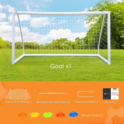 Miniatura 5 de ORIENGEAR Soccer Goal, 12x6/10x6.5/8x6/6x4 Full Size Soccer Goals for Backyard, Soccer Net with Training Discs, Portable Soccer Goal for Kids and