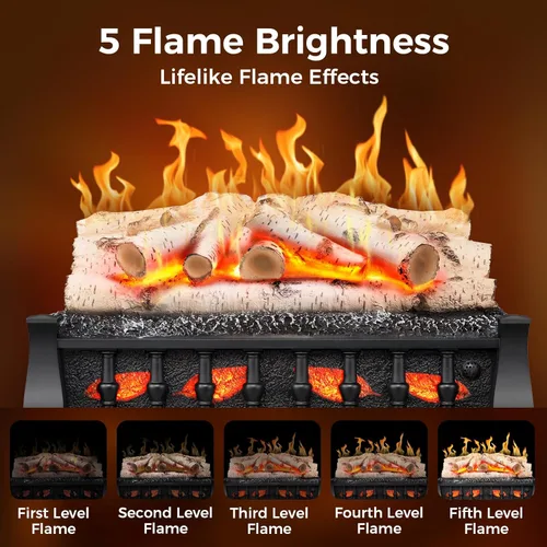Miniatura 2 de Chimenea eléctrica de inserción con calentador de leña de 21 pulgadas, 5 niveles de brillo de llama, múltiples velocidades de parpadeo, calefacción