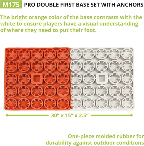 Miniatura 2 de Champion Sports Pro Double First Base – Primera base oficial de una pieza – Base fácil de instalar con anclajes de tierra, naranja