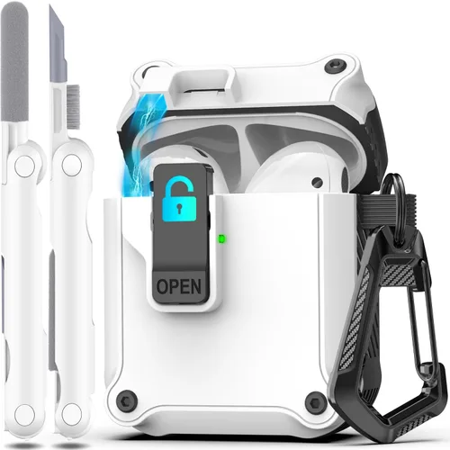 Miniatura 44 de R-fun - Funda para audífonos compatible con AirPods de 4.ª generación 2024, cubierta protectora de expulsión automática a prueba de caídas, puerto