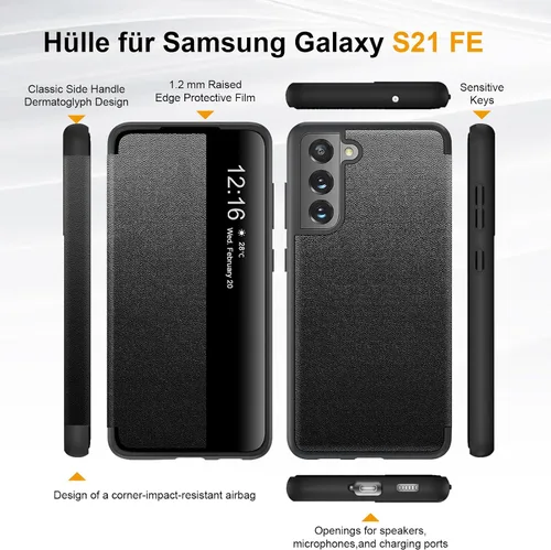 Miniatura 4 de Funda Flip para Samsung Galaxy S21 FE, Vista S, Folio Transparente Translúcido con Vista Clara 360 Grados, Funda Protectora de Cuerpo Completo