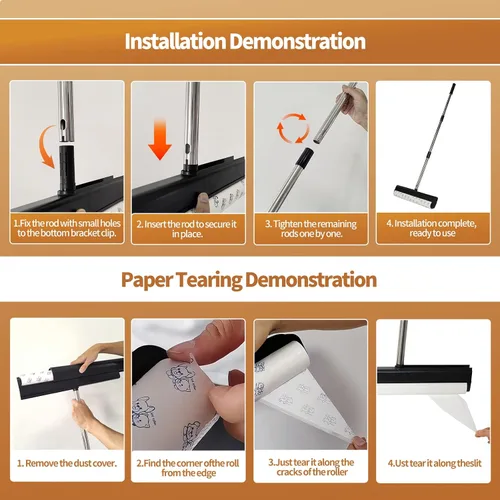 Miniatura 8 de Rodillos grandes de pelusa para alfombras, rodillos extra adhesivos de 15.74 pulgadas para suelo con 4 asas extensibles, trapeador adhesivo de mango