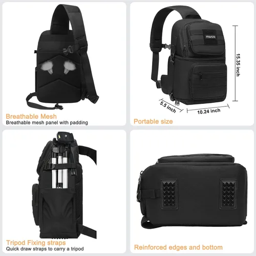 Miniatura 4 de MOSISO Bolsa cruzada para cámara, DSLR/SLR/SLR/sin espejo, bolsa cruzada para cámara táctica con soporte para trípode e inserciones modulares Negro