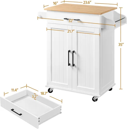 Miniatura 3 de Yaheetech Carrito de cocina con cajón, isla de cocina con ruedas con estante de almacenamiento y gabinetes, carrito de microondas para cocina