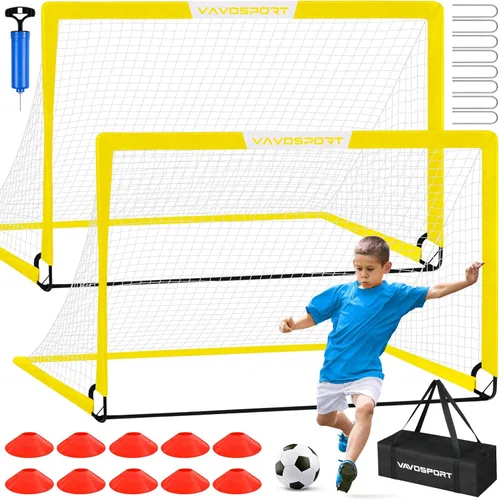 Miniatura 10 de VAVOSPORT Portería de fútbol, 2 porterías de fútbol para niños de 6 x 4 pies para patio trasero, red de fútbol portátil desplegable