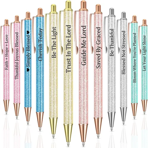 Miniatura 8 de Jeyiour 12 bolígrafos divertidos para adultos, elegantes inspiracionales con purpurina con mensajes motivacionales, bolígrafos bonitos para oficina
