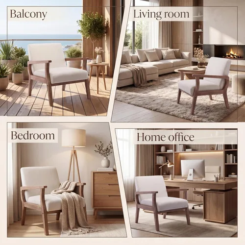 Miniatura 5 de HNY Sillas modernas de mediados de siglo, sillas decorativas de lino con marco de madera maciza, sillón para sala de estar, dormitorio, oficina